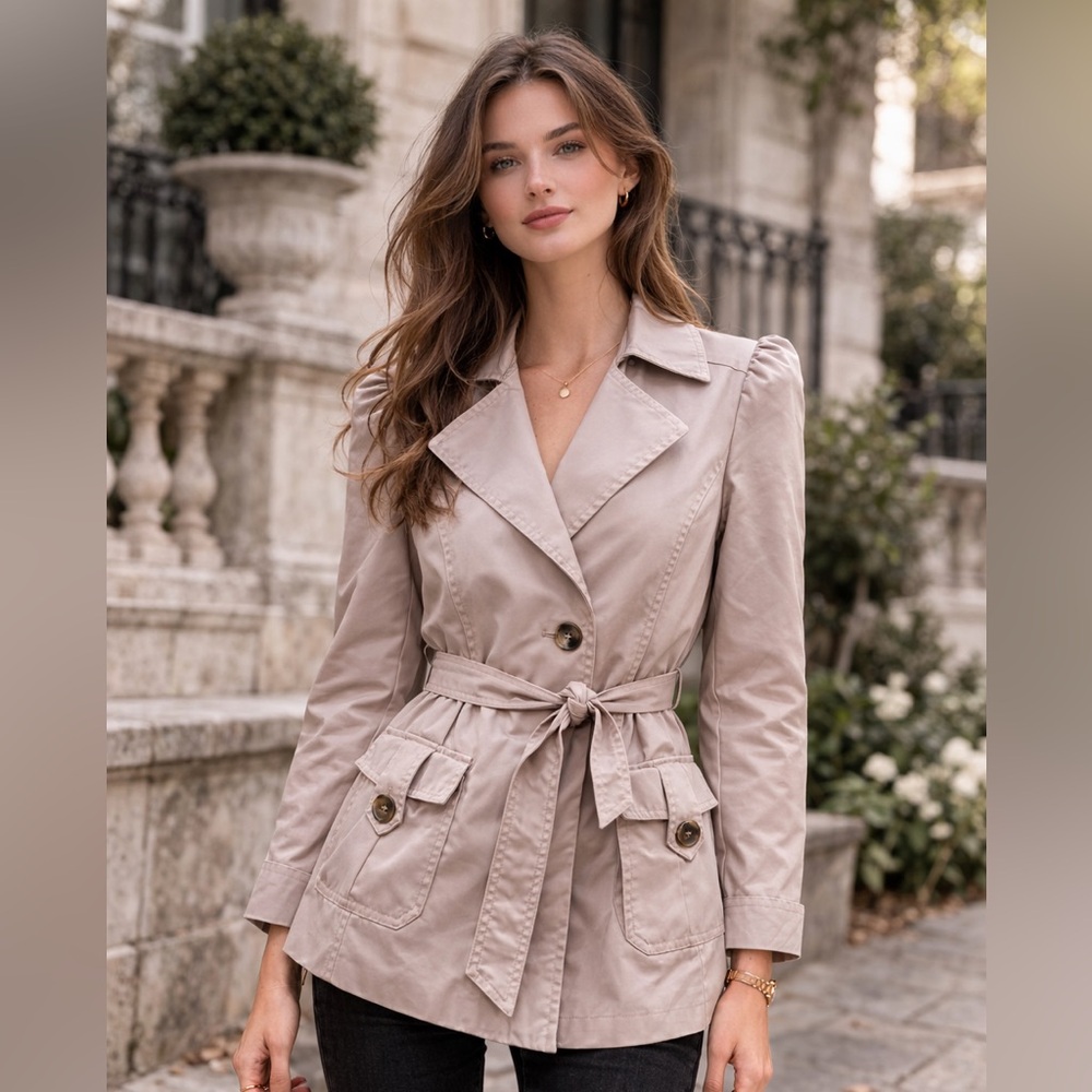 Sandro Short Belted Trech Coat Size Small